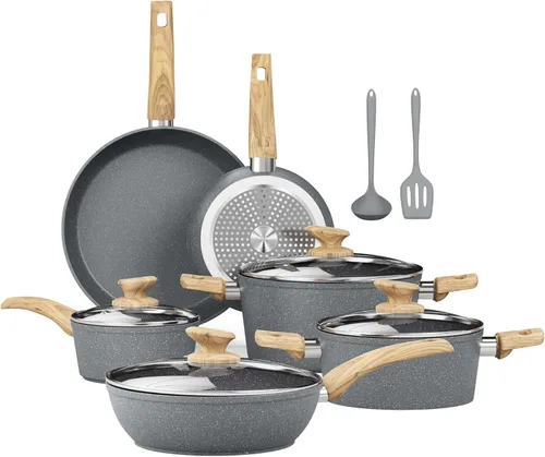 Miniatura 11 de Kitchen Academy Juego de utensilios de cocina de inducción – Juego de 12 sartenes antiadherentes de granito negro