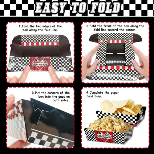 Miniatura 7 de 24 Piezas Bandejas de Comida Temática de Autos de Carreras Suministros para Fiestas de Pista de Carreras Decoraciones Vajilla Temática de Deportes
