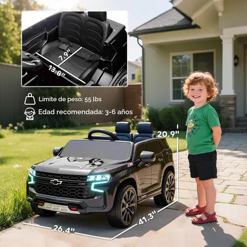 Miniatura 7 de Aosom - Auto de paseo con licencia Chevrolet Tahoe, juguete eléctrico con batería de 12 V y 7 AH, con control remoto para padres, luces LED, música