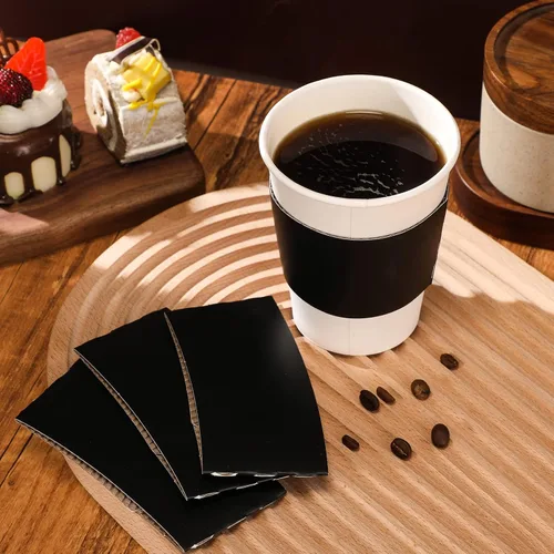 Miniatura 7 de Thenshop 100 fundas de café negras desechables para tazas de café, papel kraft corrugado, cartón, aislante para bebidas y bebidas de 12, 16, 20, 22