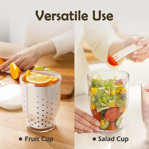 Miniatura 7 de Vasos de frutas de viaje de 25 onzas para automóvil, taza de almacenamiento de ensalada de frutas con tenedor y tapas, recipientes reutilizables a