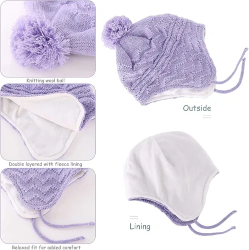 Miniatura 7 de Conjunto de guantes y gorro de invierno para niños, gorro de forro polar cálido, gorro de punto y guantes para niños y niñas