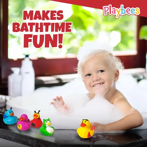 Miniatura 6 de Playbees - Patitos de goma en paquete de 12 unidades, surtido de juguetes de baño para bebés, flotadores Jeep para niños, para el verano, la playa