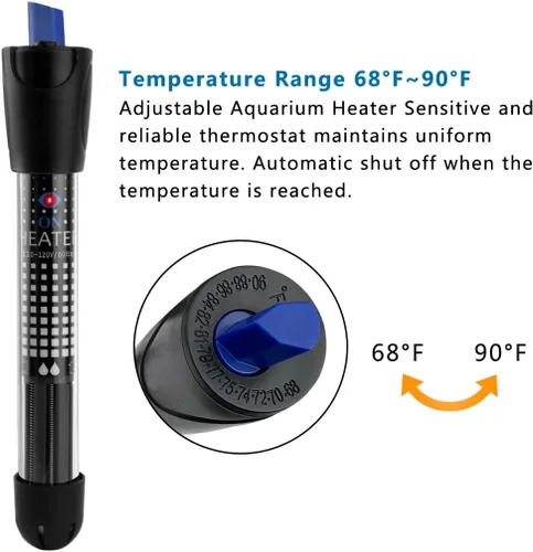 Miniatura 2 de DOMICA Calentador de acuario ajustable de 50 W, calentador de agua sumergible para pecera pequeña (8-16 galones) con termómetro adhesivo gratis