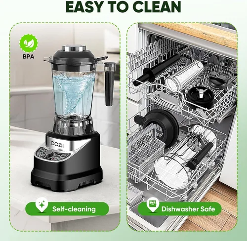 Miniatura 6 de Licuadora profesional de 2000 W, licuadoras de encimera de batido para cocina, 7 programas preestablecidos para trituración de hielo, bebidas