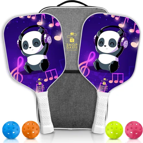Palas de pickleball para niños (juego de 2), paletas de tamaño infantil (a partir de 6 años), núcleo de panal ligero, cara de golpe de fibra de