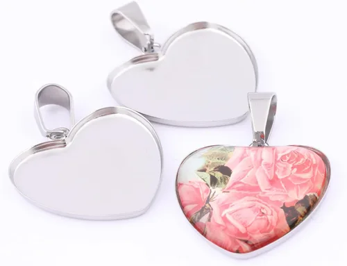 Miniatura 7 de 40 unidades de 0.972 in con ajustes de cabujón de corazón de acero inoxidable Bisel Colgante Bandejas DIY Neclace Base en blanco para suministros
