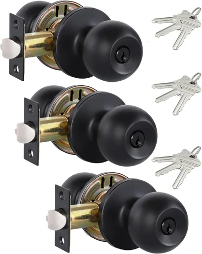Miniatura 11 de Lanwandeng Paquete de 3 pomos de puerta de privacidad color negro mate con cerradura para dormitorio/baño, cerraduras de puerta interior sin llave