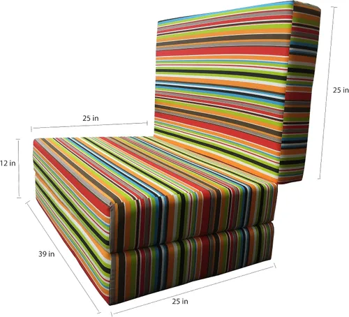 Miniatura 4 de D&D Futon Furniture Cama triple Shikibuton de rayas multicolores, espuma de alta densidad, colchón otomano plegable, tamaño individual