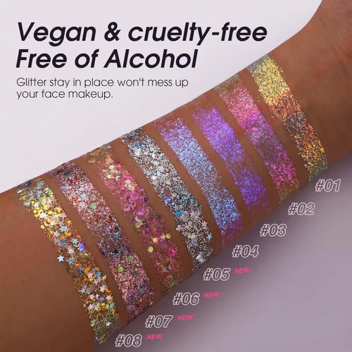 Miniatura 4 de LANGMANNI Gel holográfico con purpurina para el cuerpo, la cara, el cabello y los labios. Gel con purpurina que cambia de color bajo la luz. Vegano
