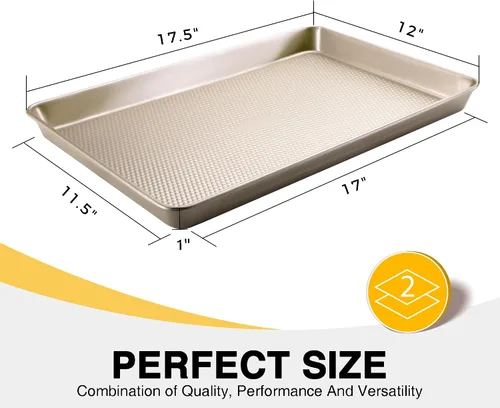 Miniatura 3 de HONGBAKE Paquete de 2 bandejas para hornear de media hoja, bandeja para hornear antiadherente para horno, hojas de galletas de acero al carbono 57%
