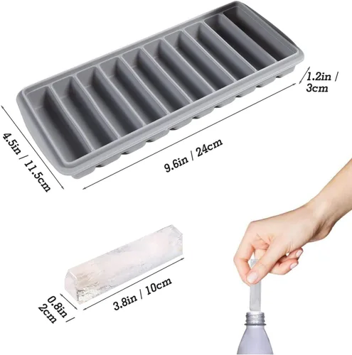 Miniatura 3 de LessMo 3 bandejas para cubitos de hielo, bandeja larga para palitos de hielo de silicona con tapa, palo estrecho rectangular, reutilizable