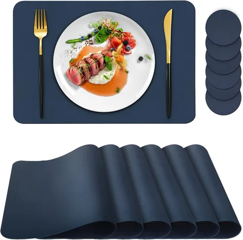 Miniatura 14 de Bacgnyer Juego de 4 manteles individuales con posavasos, resistentes a las manchas de calor, resistentes a los arañazos, antideslizantes, Azul oscuro