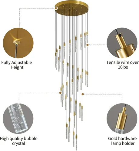 Miniatura 6 de Candelabro moderno de 36 luces para sala de estar, acabado de latón dorado, luces colgantes de techo LED regulables de 216 W 6000 K para escalera
