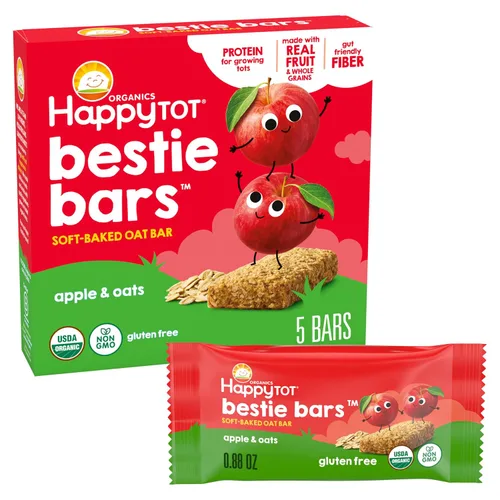 Miniatura 9 de HAPPYTOT Organics Barras de Avena Horneadas Suaves con Fibra y Proteína Snack para Niños Pequeños Manzana y Espinaca, Barras de 0.88 Onzas, Caja