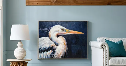 Miniatura 4 de Yihui Arts Lienzo enmarcado texturizado pintado a mano de garza