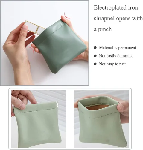 Miniatura 4 de Bolsa de Cosméticos de Bolsillo, Bolsa de Maquillaje de Cuero Impermeable con Cierre por Presión, Organizador Portátil de Artículos de Aseo