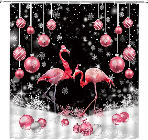 Miniatura 6 de Cortina de ducha pequeña, diseño de pájaro rojo de Navidad, ramas de pino, copo de nieve, vacaciones de invierno, festival de Navidad, azul