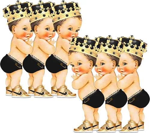 Miniatura 5 de Pañal negro con recortes del Principito para centros de mesa, baby shower, decoración de fiesta de primer cumpleaños, tenis con corona dorada