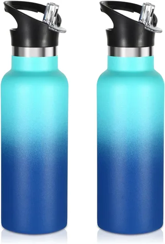 Miniatura 11 de Volhoply Botella de agua aislada para niños de 17 onzas, botellas de agua de acero inoxidable con tapa con pajilla, botella de agua de metal al