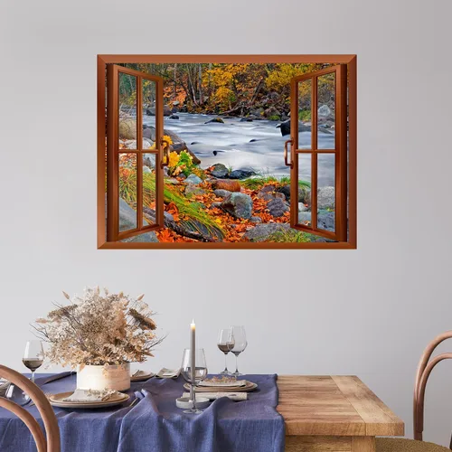 Miniatura 12 de wall26 Adhesivo decorativo para pared, diseño de oso y mariposa fuera de una ventana abierta, no se pega ni se pega, papel tapiz no tejido