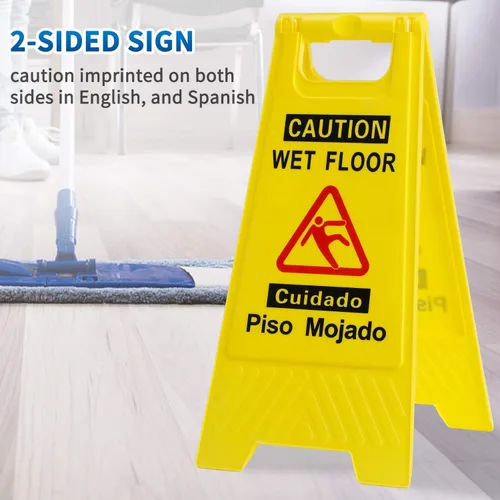 Miniatura 4 de CERLMLAND Señal de precaución mojada para piso, plegable, resistente, bilingüe de doble cara, letreros de advertencia de seguridad para uso