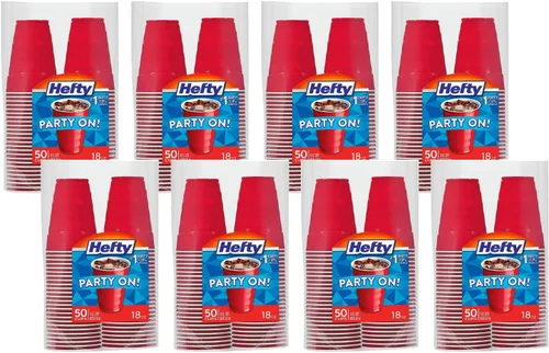 Miniatura 9 de Hefty Vasos fríos de plástico desechables de fácil agarre, vasos de bebidas duraderas para refrescos, jugos y bebidas frías, vasos de plástico rojo