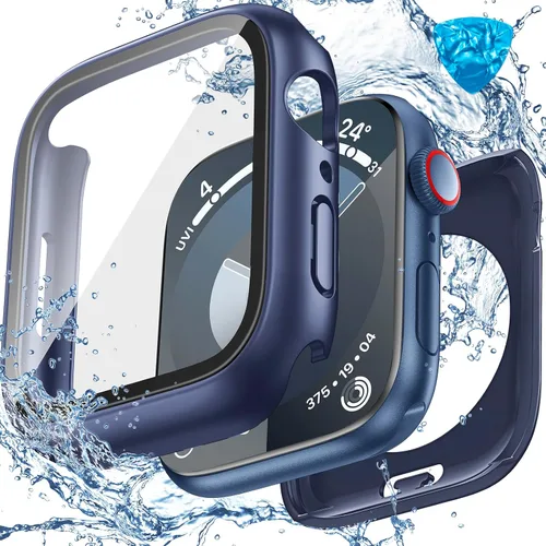 Miniatura 23 de 3 en 1 Goton Estuche impermeable duro para Apple Watch, protector de pantalla de 40mm, cubierta frontal de vidrio templado protectora completa