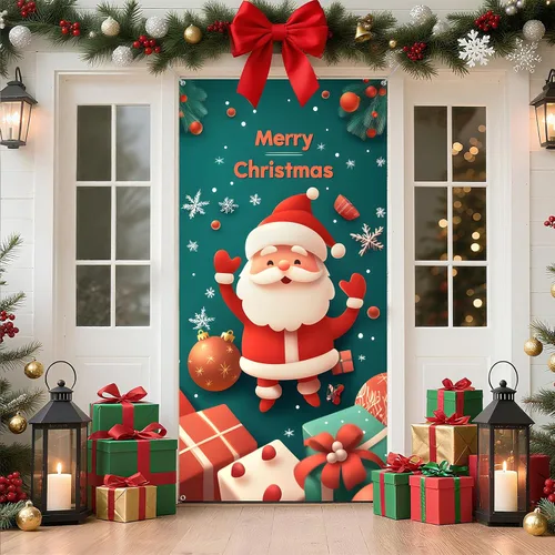 Miniatura 13 de Cubierta de Puerta de Navidad Papá Noel Muñeco de Nieve Árbol de Navidad Corona Pancarta Decoración de Vacaciones de Invierno para Puerta Principal