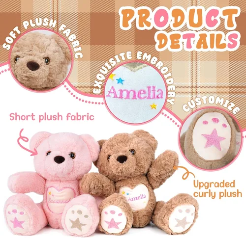 Miniatura 4 de Oso de peluche personalizado con nombre bordado, oso de peluche personalizado, juguetes de oso de peluche personalizados para bebé, regalos
