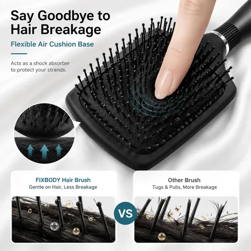 Miniatura 5 de FIXBODY Cepillo de paleta con un cojín grande, cepillo desenredante suavizante para cabello largo y grueso, tanto húmedo como seco, negro mate