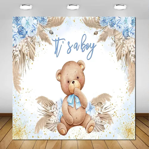 Miniatura 8 de Avezano Telón de fondo bohemio para baby shower para decoración de fiesta de niños, hierba azul de las pampas, con texto en inglés "It's a Boy