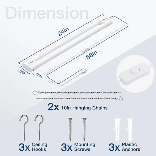 Miniatura 6 de BBOUNDER Lámpara LED de 2 pies para tienda, súper brillante, 2200 lúmenes, luz blanca fría de 6500 K, montaje en techo o colgante, iluminación Blanco