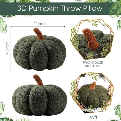 Miniatura 2 de Queekay 2 almohadas de calabaza de felpa de 11 x 9.5 pulgadas, decoración de calabaza rellena de Acción de Gracias para otoño, hogar, dormitorio