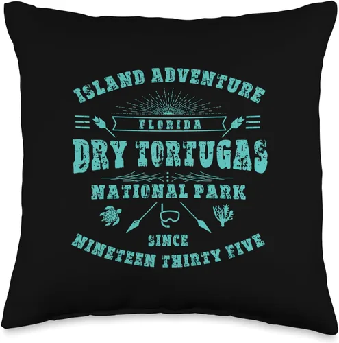Dry Tortugas National Park Gifts by KAEDAM Dry Tortugas National Park - Almohada de recuerdo de viaje vintage, 16 x 16 pulgadas, multicolor