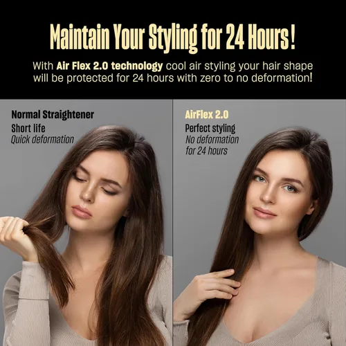 Miniatura 6 de BeKind Flex - Alisador y rizador de pelo 2 en 1, plancha plana de 360° para todos los estilos, diseño de placas flotantes, temperatura más baja Negro
