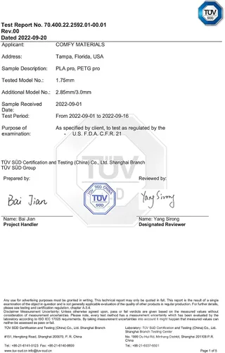 Miniatura 4 de Filamento para impresora 3D PETG de grado alimenticio certificado ECO - CARBON by Comfy Materials - Probado en laboratorio, compatible con la FDA