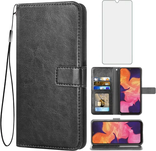 Asuwish Compatible con Samsung Galaxy A70 - Funda tipo cartera de vidrio templado, protector de pantalla y portatarjetas, accesorios celulares,