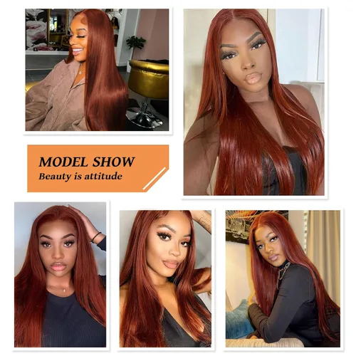 Miniatura 7 de SAPPHIREWIGS Peluca de cabello lacio natural color marrón rojizo #350, sin enredos, línea capilar natural 6 × 13, parte de libertad de encaje