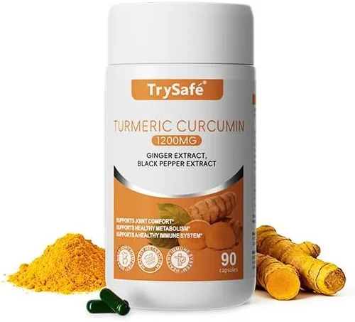 Suplemento de curcumina de cúrcuma 3 en 1 de 1200 mg con 90 mg de jengibre y 6 mg de extracto de pimienta negra, mezcla patentada de complejo de