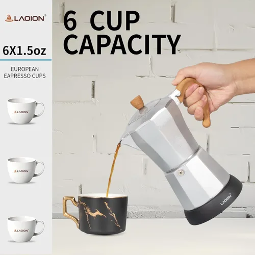 Miniatura 4 de LAOION Cafeteras Eléctricas Modernas, Cafetera de Espresso Portátil de 6 Tazas, Cafetera Moka de 300ml con Base Desmontable y Protección contra