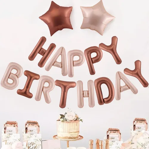 Miniatura 6 de CANREVEL Cartel de feliz cumpleaños, 13 letras de papel de aluminio de Mylar de 16 pulgadas con 6 globos de estrella, decoraciones de fiesta