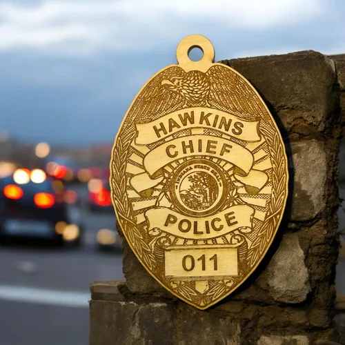 Miniatura 4 de Adorno - Jefe de Policía de Hawkins - Madera cruda de 3 x 4.5 pulgadas