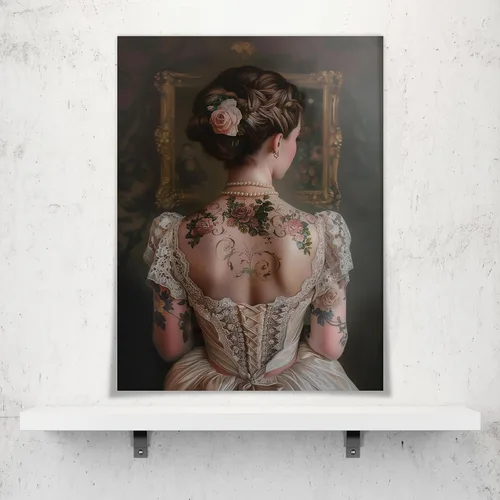 Miniatura 4 de Pintura retro de chica con estilo vintage en lienzo con estampado de rosas, póster estético antiguo, chica victoriana de estilo moody, arte de pared