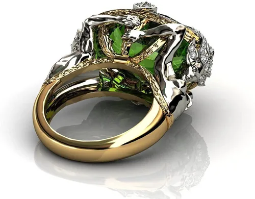 Miniatura 5 de Anillo de sirena de Kraken con circonio cúbico verde vintage Medusa Fishamn Merman de cristal de sirena anillo de dedo Sea King Queen para mujeres