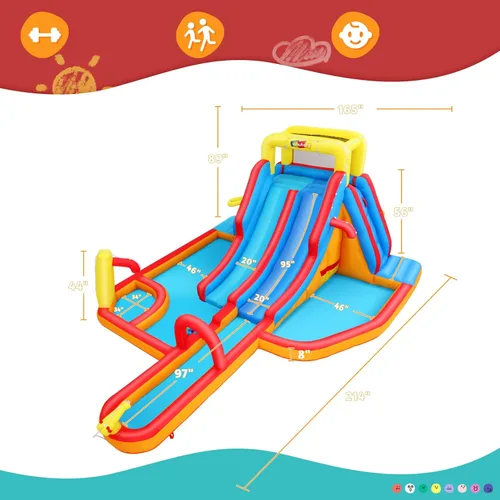 Miniatura 6 de Mega parque inflable de toboganes de agua, gran casa de rebote para niños de 5 a 12 años, tobogán acuático con pared de escalada, dos toboganes