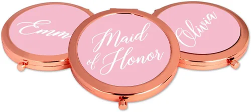 Miniatura 4 de Andaz Press Espejo compacto de oro rosa, regalo de boda de dama de honor, rosa rubor, paquete de 1, despedida de soltera, despedida de soltera, Maid