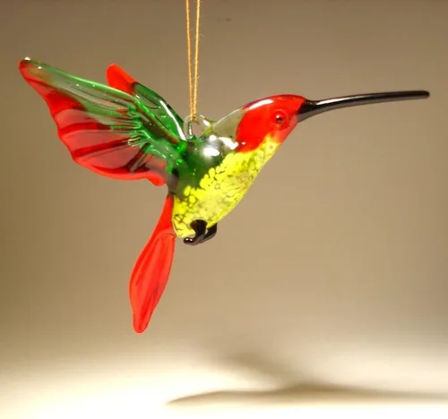 Miniatura 2 de Adorno colgante de colibrí de cristal rojo, verde y amarillo, hecho a mano, gran regalo coleccionable