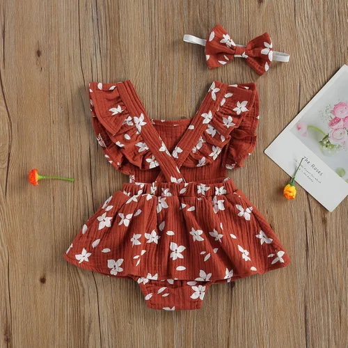 Miniatura 4 de MA&BABY Leotardo sin mangas de algodón floral cuello cuadrado para bebé niñas 3 6 9 12 18 meses