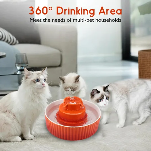 Miniatura 5 de Fuente de Agua de Cerámica para Gatos Lawfery, Fuente para Gatos de 2.1L/71oz con 3 Filtros de Carbón y 2 Bombas de Agua, Fuente de Agua